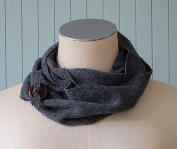 UPCYCLED WOOL SCARF- Heather Grey Infinity Scarf with button
