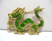 Vintage 18K Gold Diamond Enamel Dragon Pin Brooch 19.3 Grams Signed Mavito