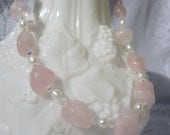 Rose Quartz Fresh Water Pearls Swarovski Crystal Necklace Handmade Handcrafted Beaded