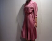 Vintage 1980s dusty pink pleated dress with braided belt