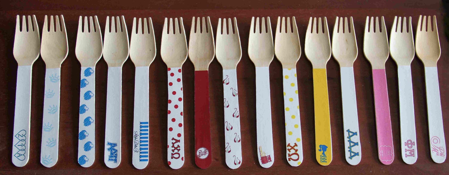 24 Wooden Forks or Spoons- Greek Il_570xn