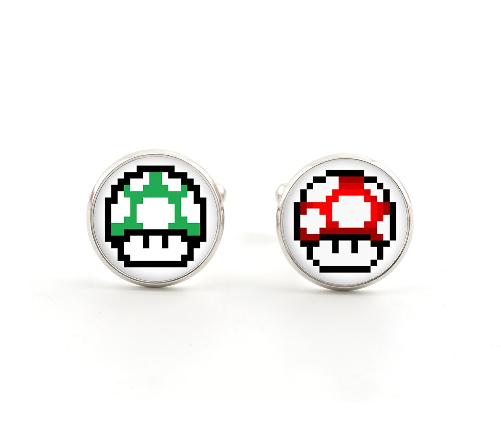 Mens Cufflinks - Super Mario Brothers Jewelry - Mushrooms - Gamer Gifts for Him - Gifts for Birthdays - Fathers Day - Accessories for Men