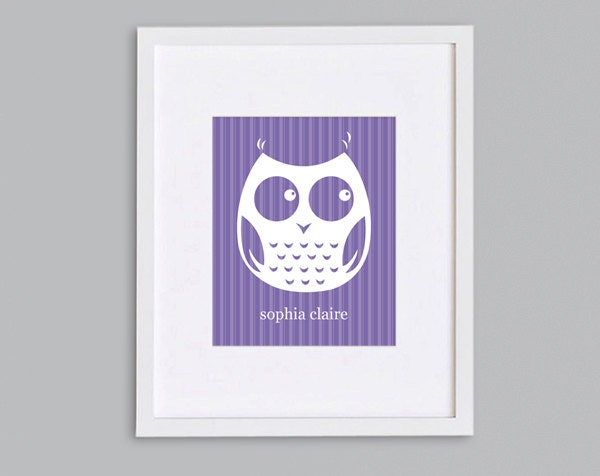 Owl 11x14 Nursery Art - Personalized Baby Name Print - Kids Wall Art