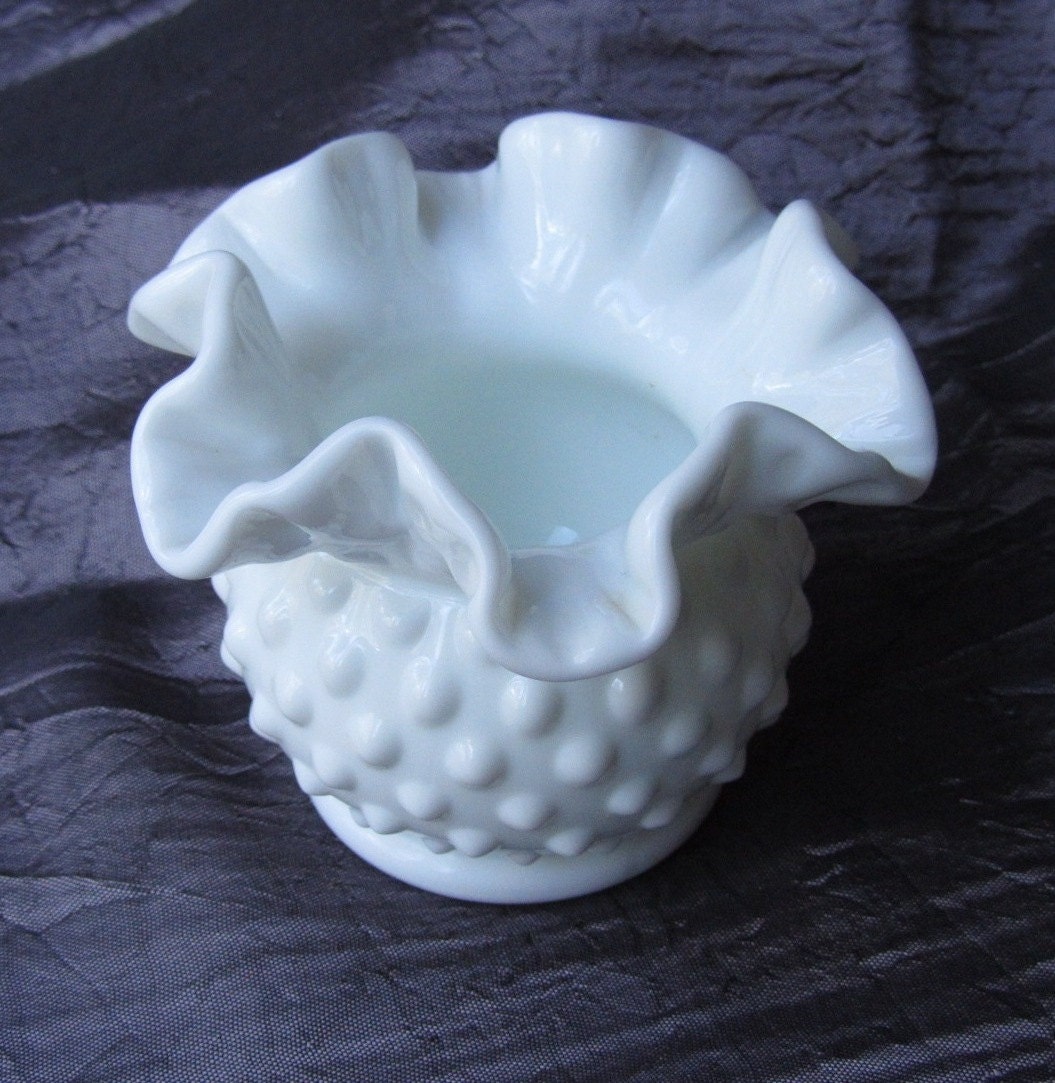 Fenton Hobnail White Milk Glass Short Vase