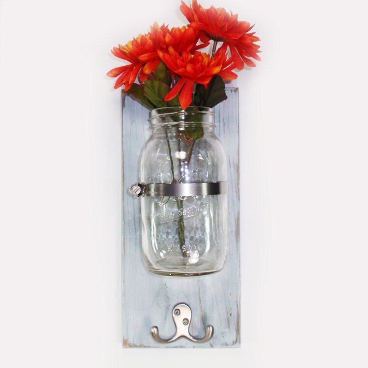Large Quart Mason Jar Wall Flower Vase by CountryLivingAtHeart