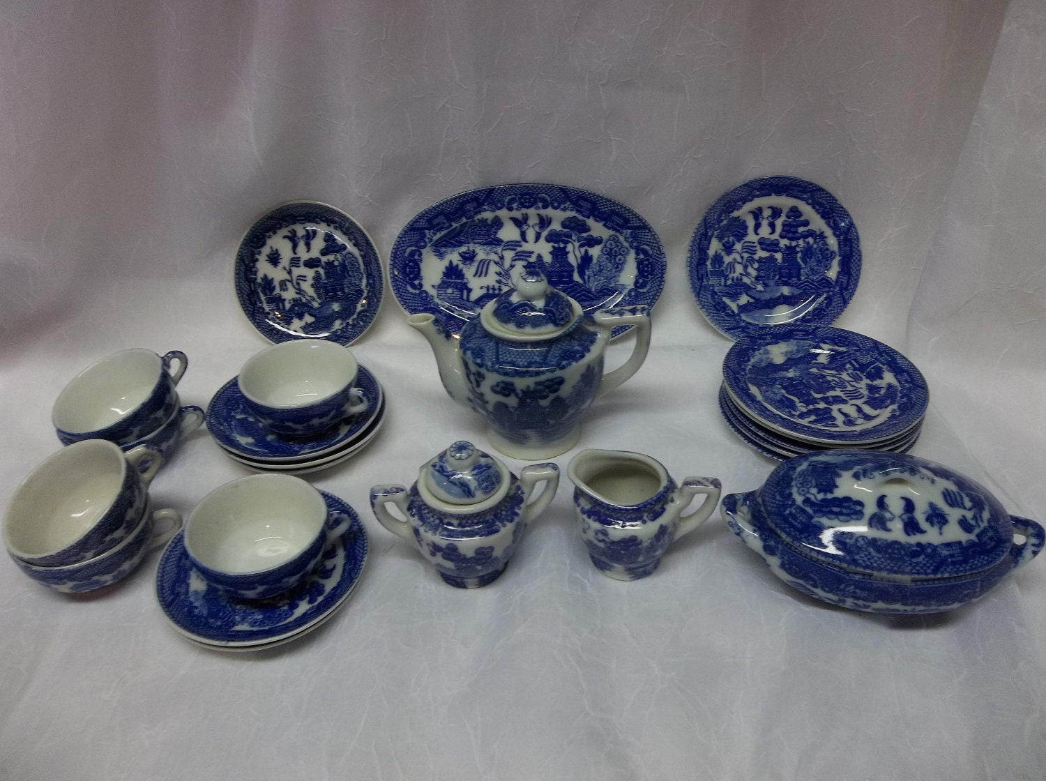 blue willow childs tea set