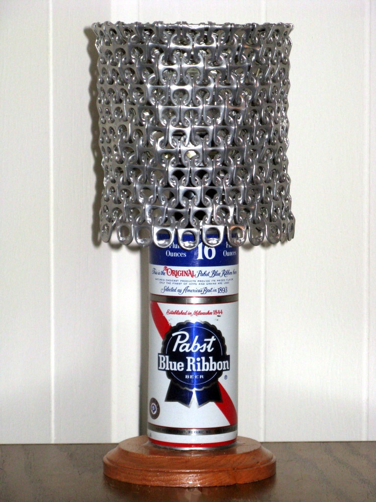 Vintage PBR Pabst Blue Ribbon Beer Can Lamp With Pull Tab Lampshade - The Mancave Essential