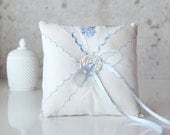 Ring Bearer Pillow, A touch of Blue, vintage embroidered handkerchief.