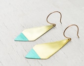 Turquoise Earrings- Southwestern Geometric, Brushed Brass, Dipped Diamond Points - ILIOS