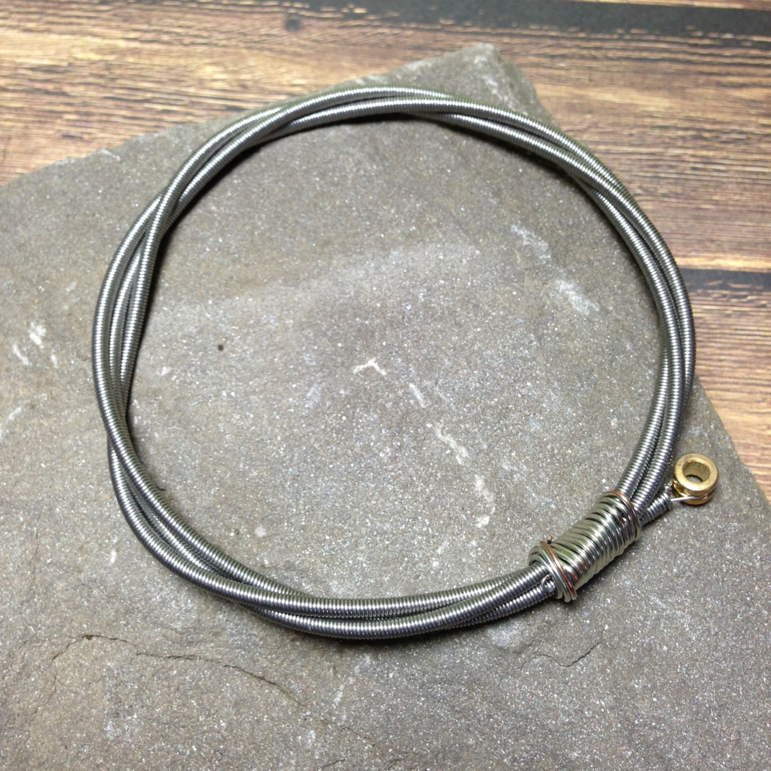 MENS Bass String Bracelet - Silver Recycled/Reused Guitar String Bangle Bracelet - Great Gift for your Man