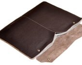FREE SHIPPING 13 inch Macbook Pro sleeve - Dark Brown leather with Grey Wool Felt