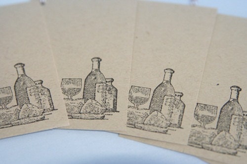 Rustic Kraft Gift Tag Set, Wine with Bread - LaurasPaperCreations