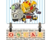 Custom & Personalized Children Kid's Christmas Birthday Gift Wall Clock for Boy's Rooms, a Cement Truck Construction Theme Decor Quartz