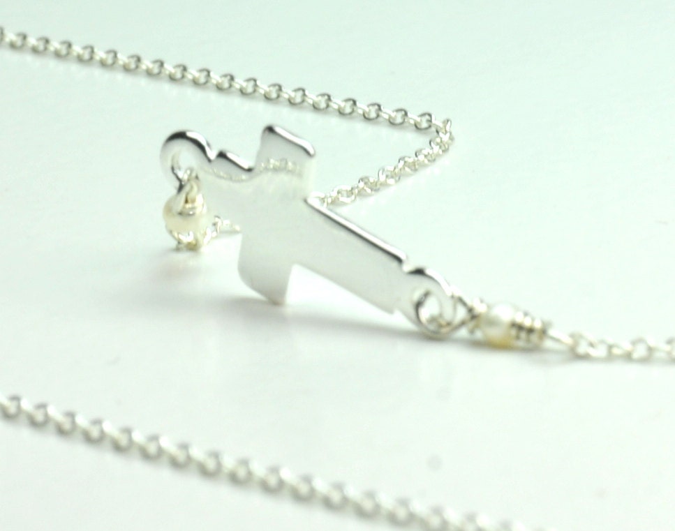 Side Cross Necklace in Sterling Silver, Simple Everyday Necklaces, Gifts for Teens