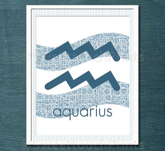 Zodiac sign art print - Aquarius 8x10 - aqua navy nursery decor, elegant bedroom wall art, modern astrology print - custom colors