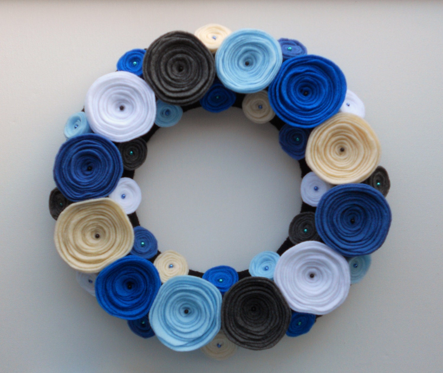 Blue Flower Wreath, Beach Nautical Felt Flower Wreath, Home Decor