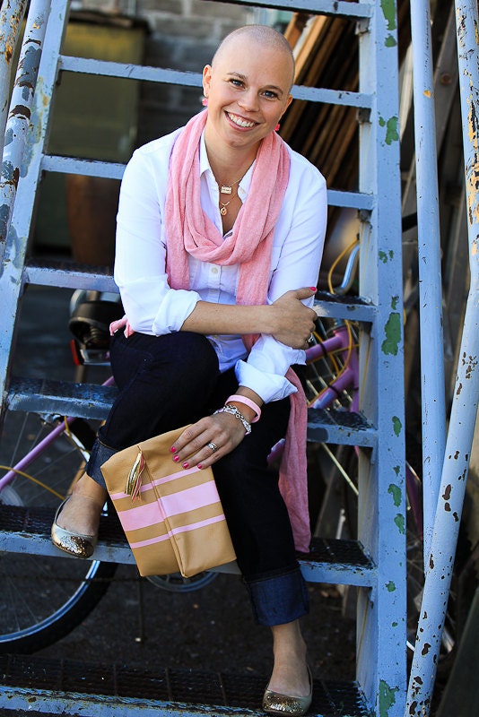 The "Caitlyn" Foldover Clutch - BREAST CANCER AWARENESS - Tan Italian Leather with Pink Stripes