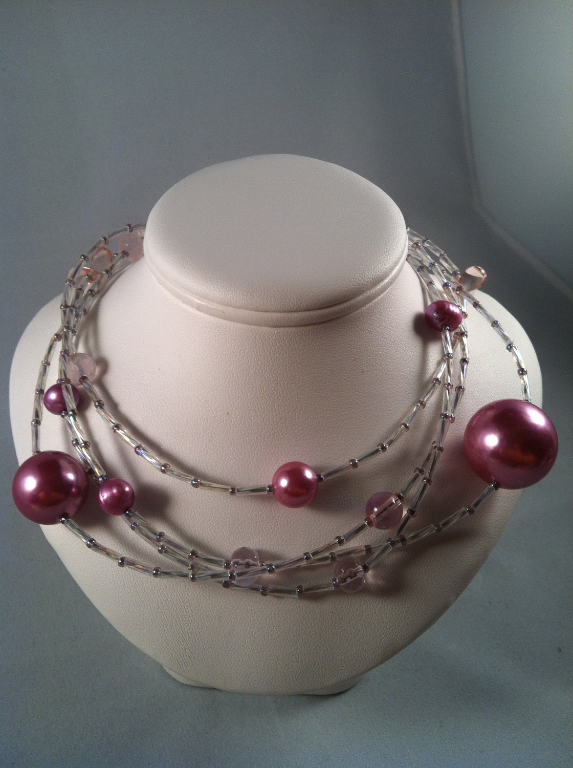 Pink - Multi strand - Beaded - Handcrafted - Necklace - Jewelry Gift- Affordable Jewelry - Handcrafted - Handmade Jewelry