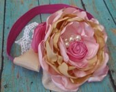 Pink and Yellow Brown Headband, Baby Headband, Girls Hair Accessory, Vintage Looking Headband, Baby Photo Prop