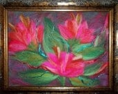 Felted wall art.  Textile art. Wool Fiber art. Handmade felting. Abstract flowers.