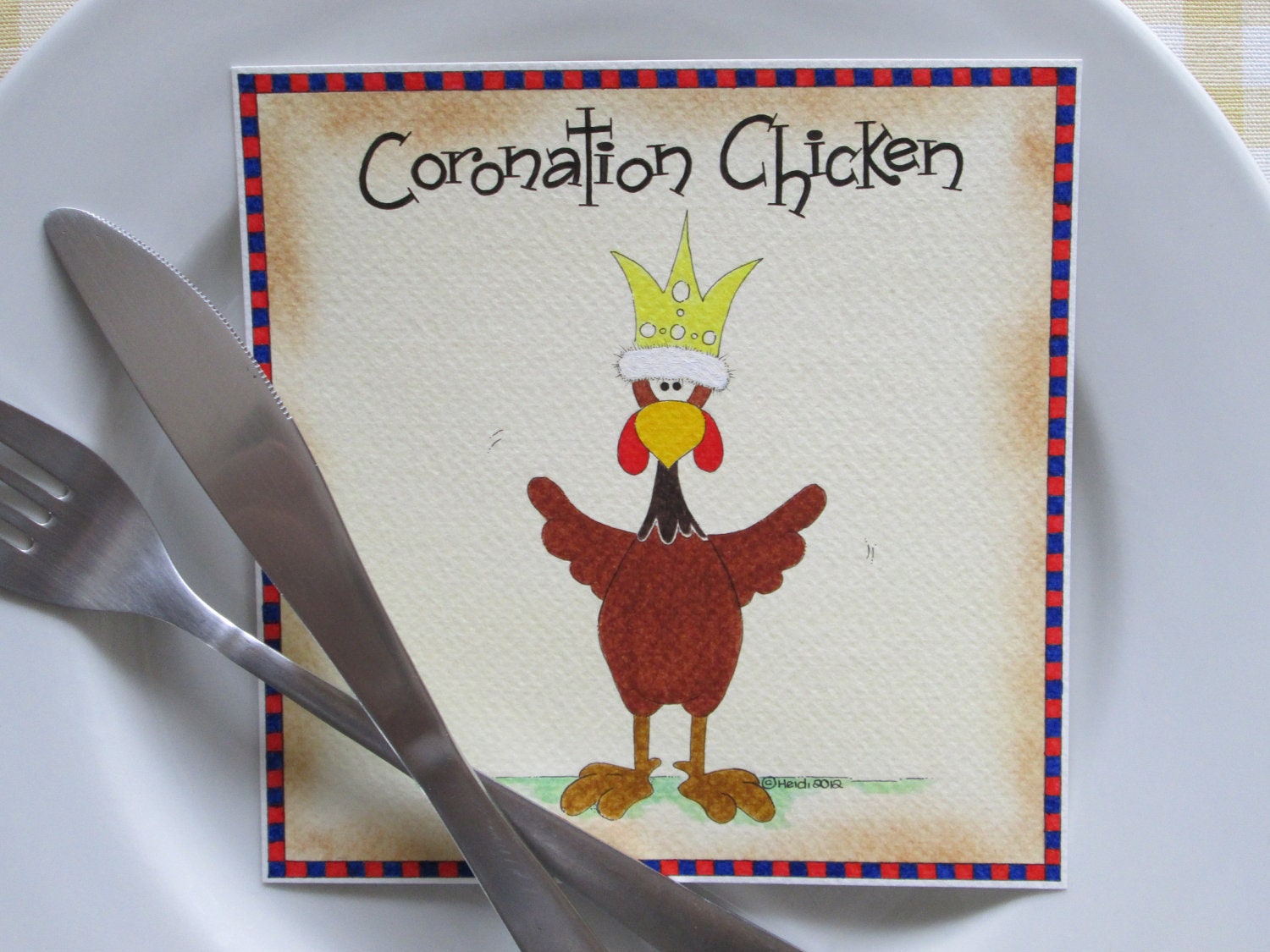 Unique Hand-Made Funny Food Greeting Card Patriotic Coronation Chicken