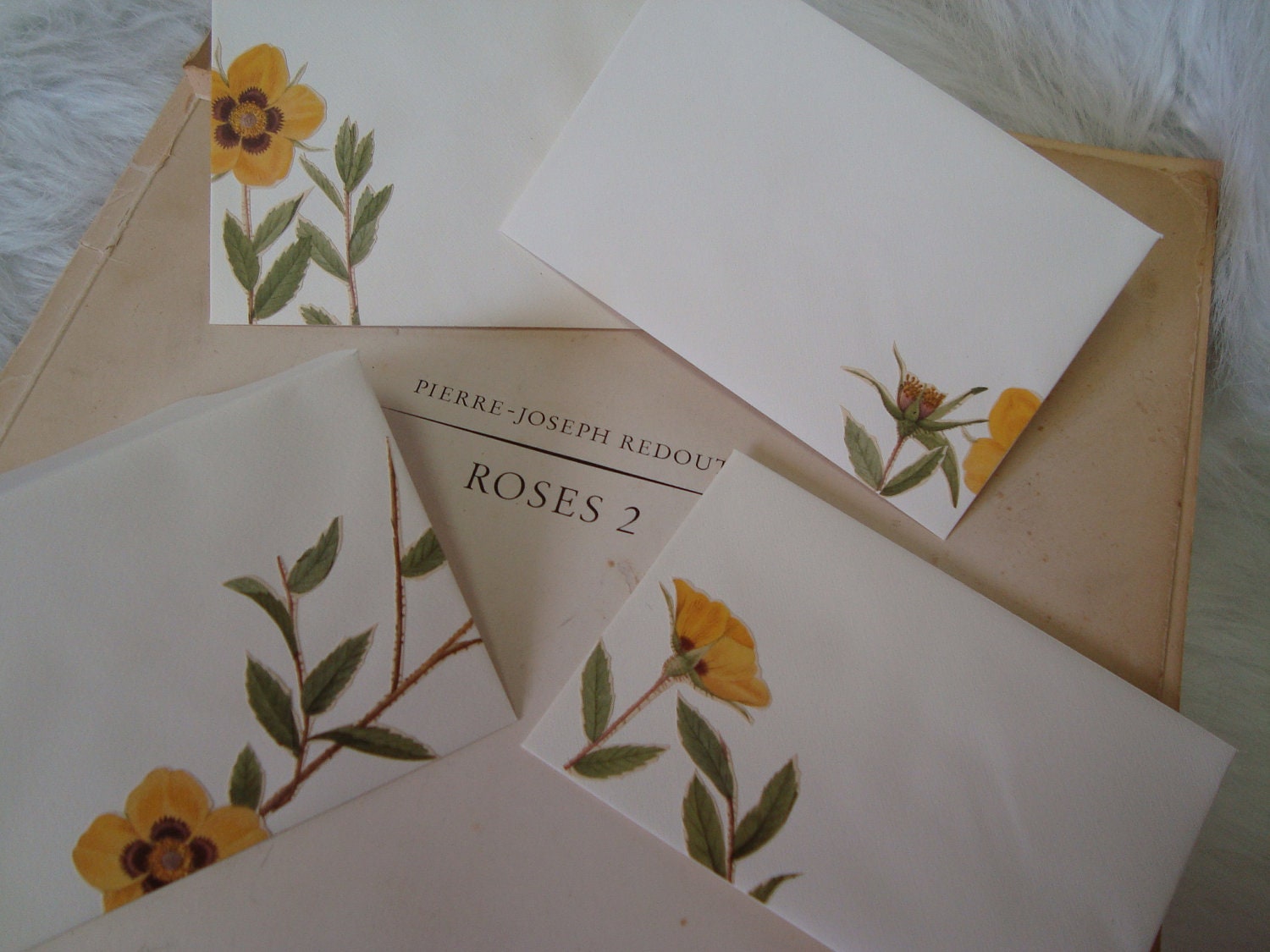 4 Flowery Handmade Lined and Embellished Envelopes with Notecards