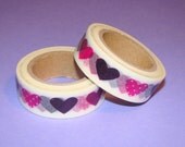 Kawaii Washi Tape Roll Cute Valentine's Day Stationery Deco Pink & Purple Hearts 15mm x 10m
