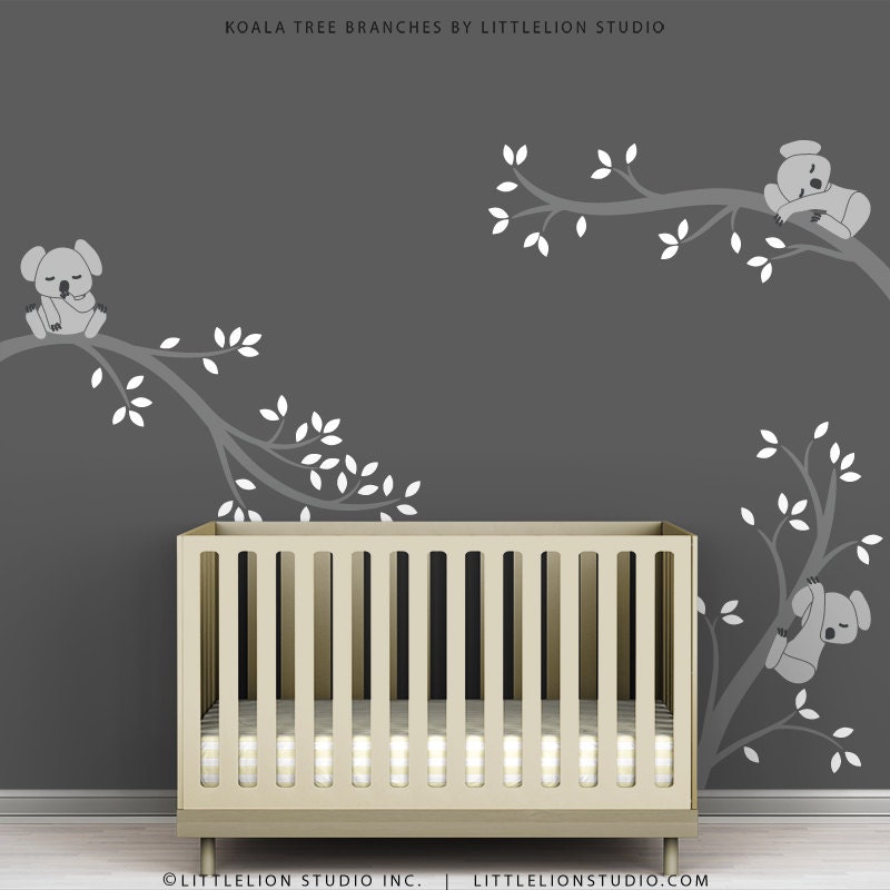 Children's Wall Decal Gray and White Baby Room Decor Decal - Koala Tree Branches by LittleLion Studio