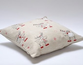 Holiday Home Decor Linen pillow cover - Printed pictures Christmas Reindeer - Pillow size 13x13 or 16x16Inch