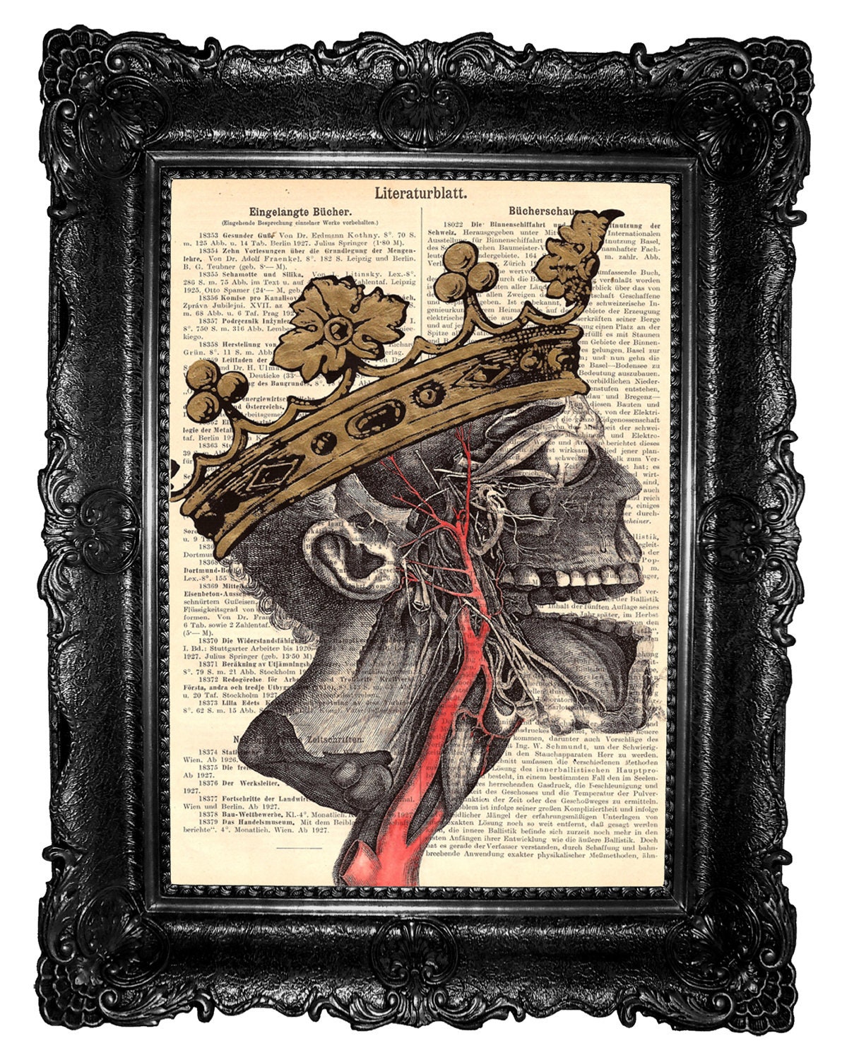 King- - ORIGINAL ARTWORK anatomy print HAND Painted  Mixed Media print page book
