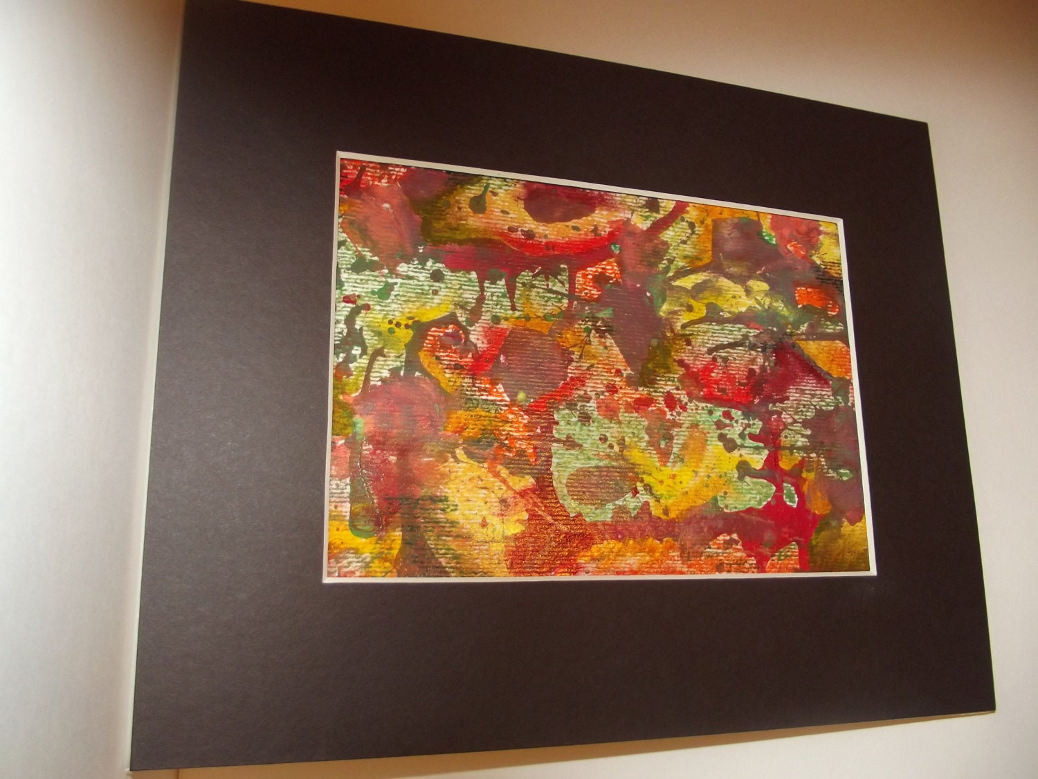 Holiday Grafitti. 5"x7" Original Watercolor/Colored pencil. Matted to 8"x10" chocolate brown mat. Abstract