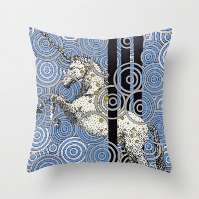 large blue 20x20 throw pillow cover  "Magic Unicorn"