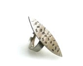 Oval Pointed Adjustable Sterling Silver Ring with Abstract Texture, Matte Finish. Spring Trends