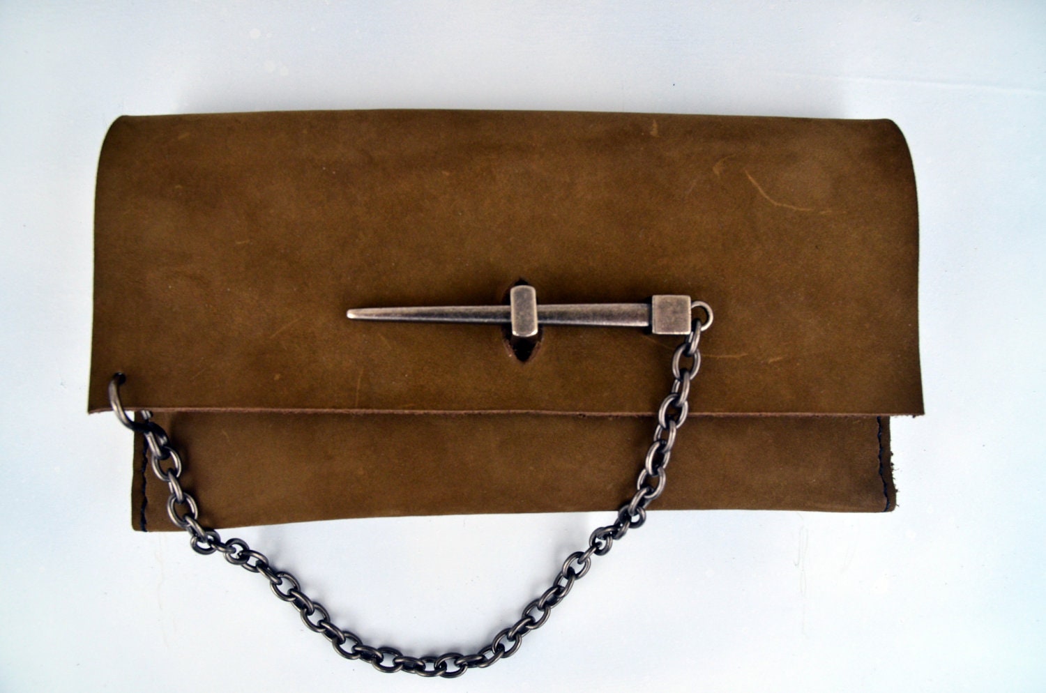 HANDMADE LEATHER WALLET by Little Lion Man -  Olive Green Forest Earth Clutch Steampunk Goth Rock Hand Stitched