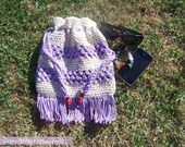 Crocheted Lined Hippie Bag in 100% Cotton Soft Lilac and Ecru