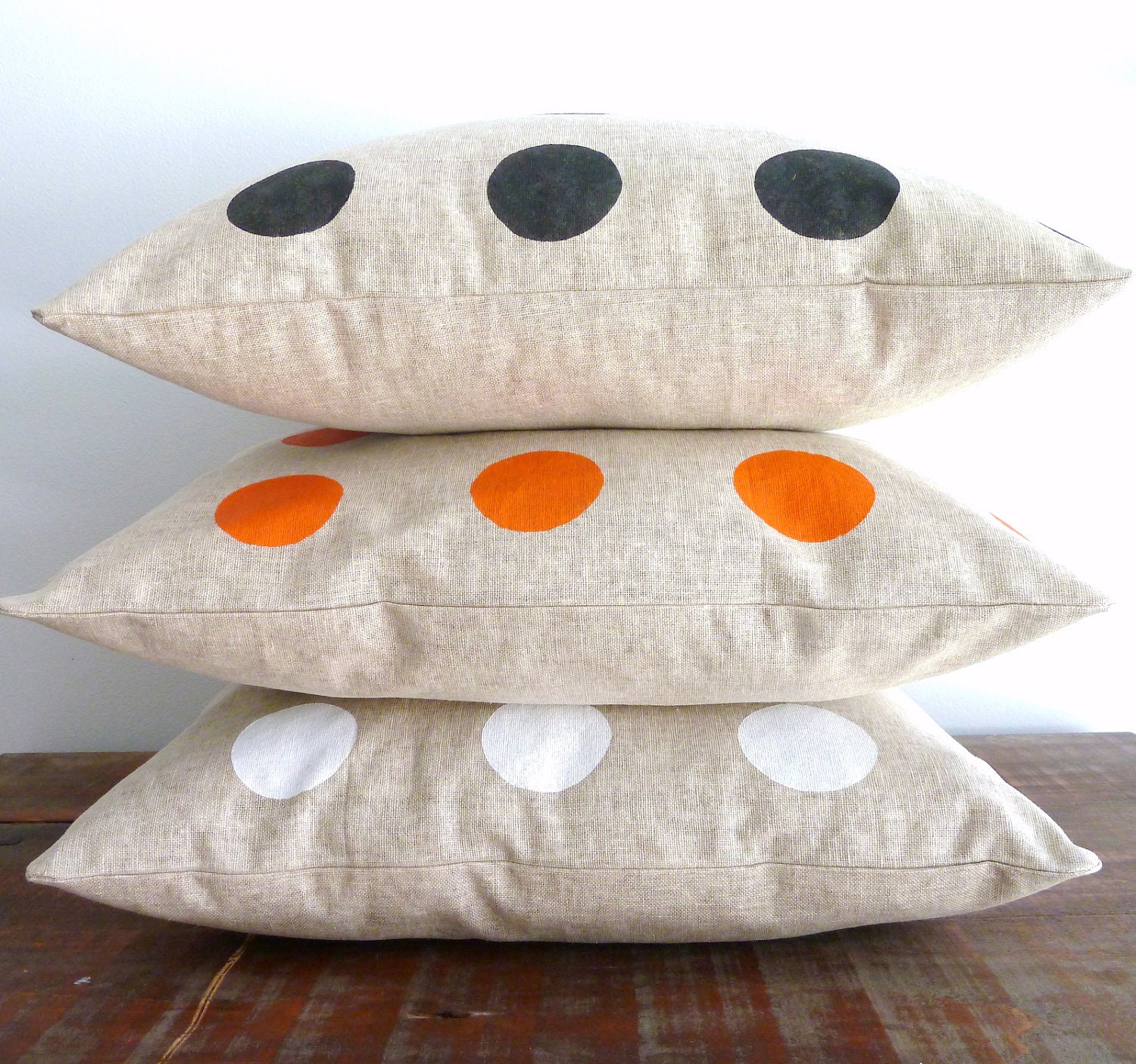 Cushion cover, pillow cover, decorative throw cushion cover - linen hand printed from our 'GONE DOTTY' collection in orange - spot dot