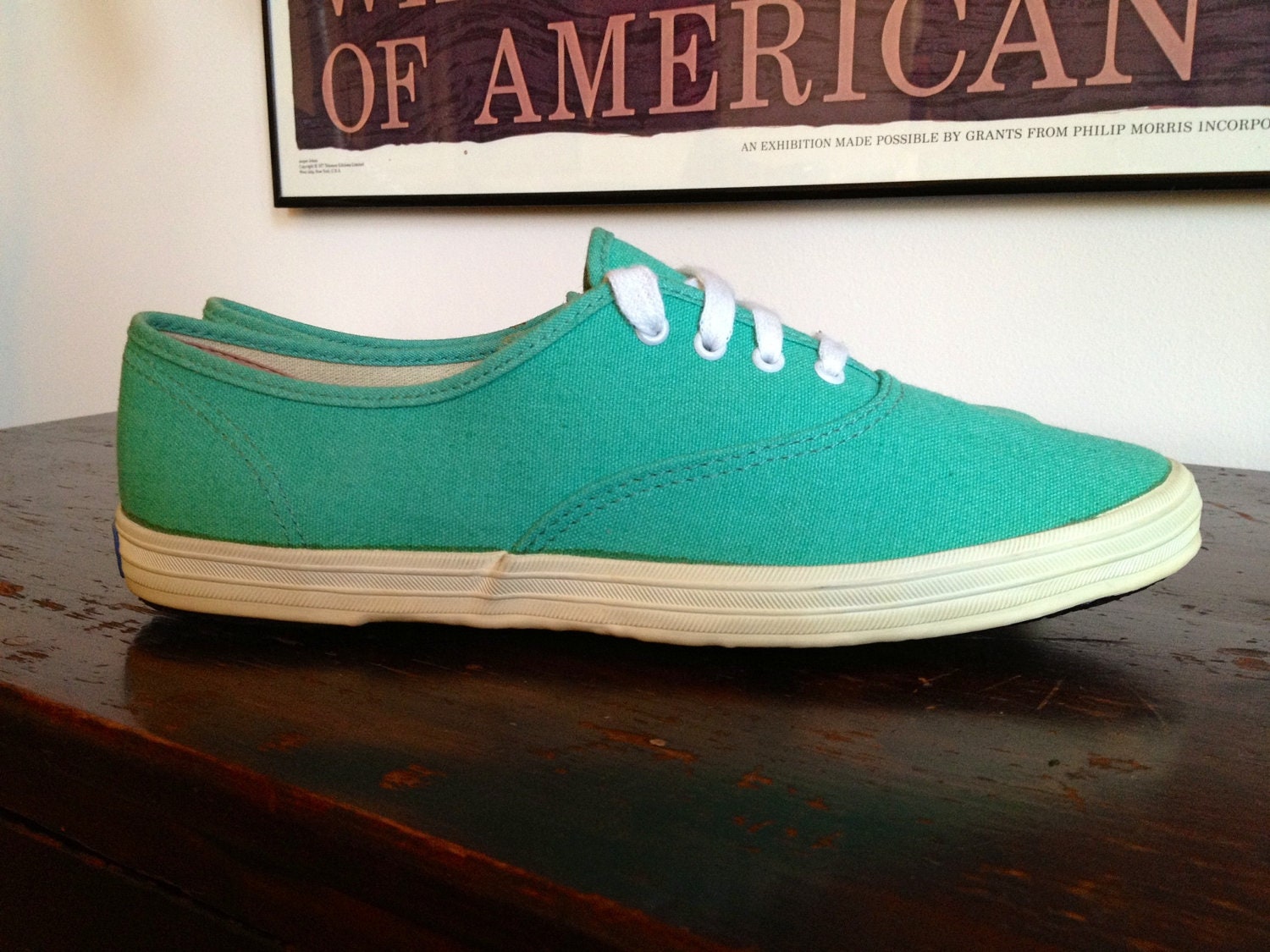 SALE Rare Vintage 1960s Keds Oxford Hospital Green with Black Sole Pointy Toe Wm Size 8 Like New
