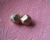 Polymer Clay Faceted Stud Earrings -- Metallic gold handpainted faceted clay bead on gold plated post earring, dainty and feminine