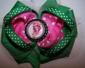 Green Strawberry shortcake tulle 5"- 5 1/2"  Loopy Bling Boutique Hair Bow Great Gift for any girl
