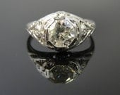 Reserved- Fourth (and Final) Payment- Art Deco 1920s 1.10 carat Filigree Bezel Set Engagement Ring