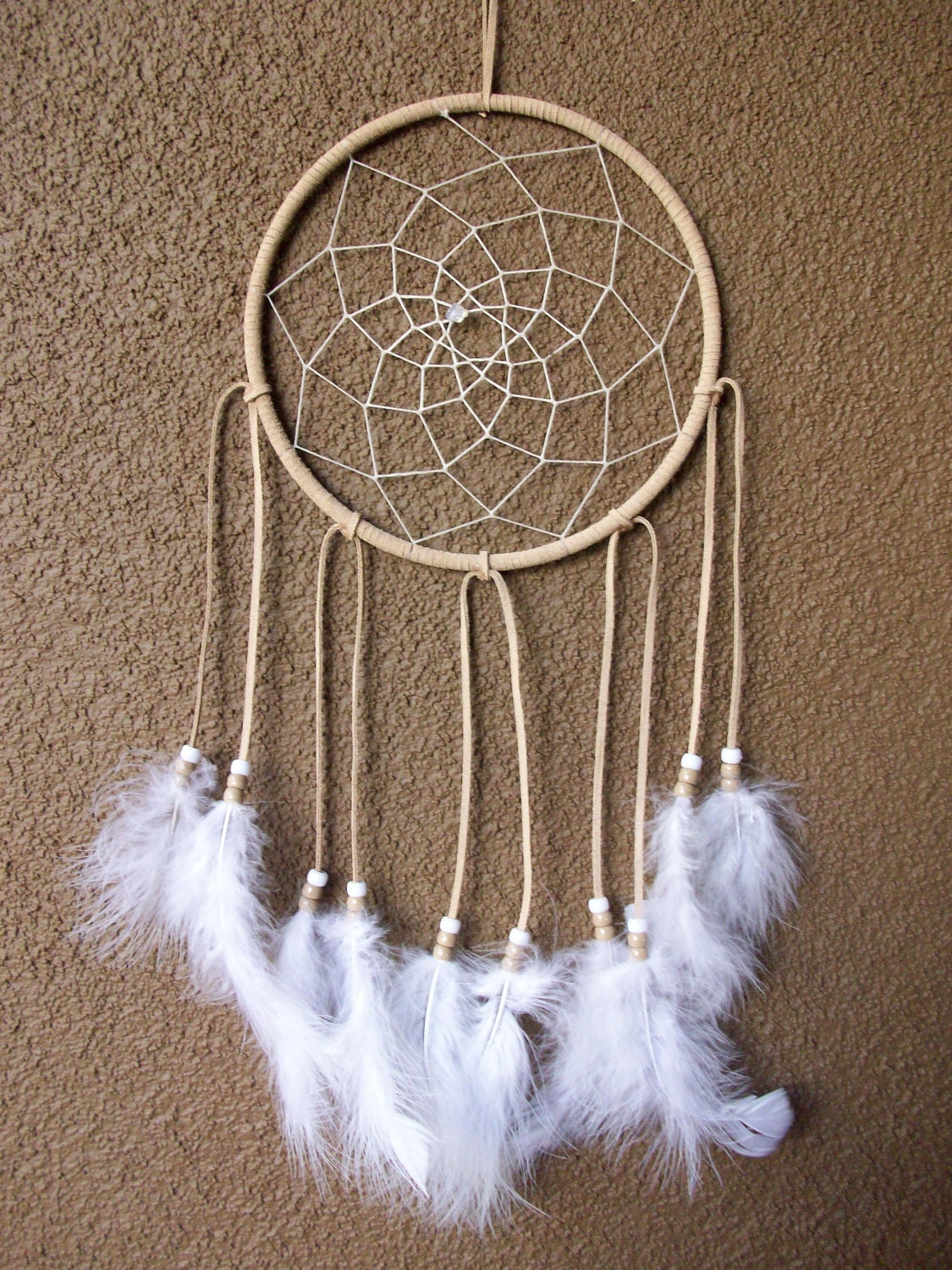 Soft Light Brown / Tan Sweet Dreams Suede Dream Catcher (8in ring 23in length)