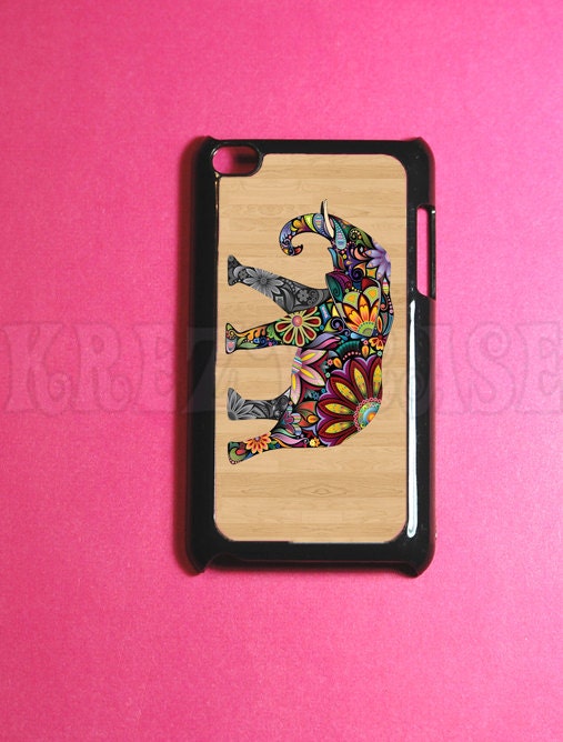 Ipod Touch 4 Case -  Elephant on wood PRINT Ipod 4G Touch Case, 4th Gen Ipod Touch Cases