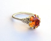 Honey Yellow Hexagon Swarovski Crystal Sterling Silver Filled Wire Wrapped Ring - Any Size - Set Crystal - Gift Under 10, 20, 50