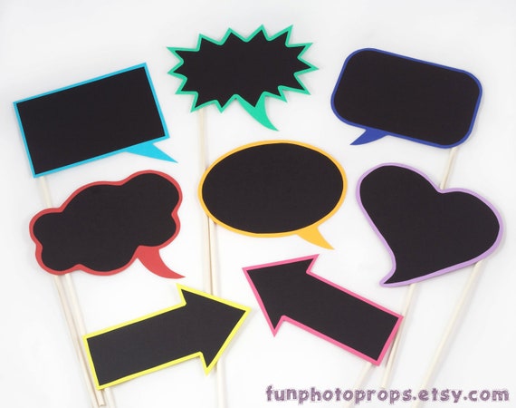 Photo Booth Prop Set - 8 Piece Chalkboard Speech Bubble Photobooth Prop Set - Paper Photobooth Props Il_570xn
