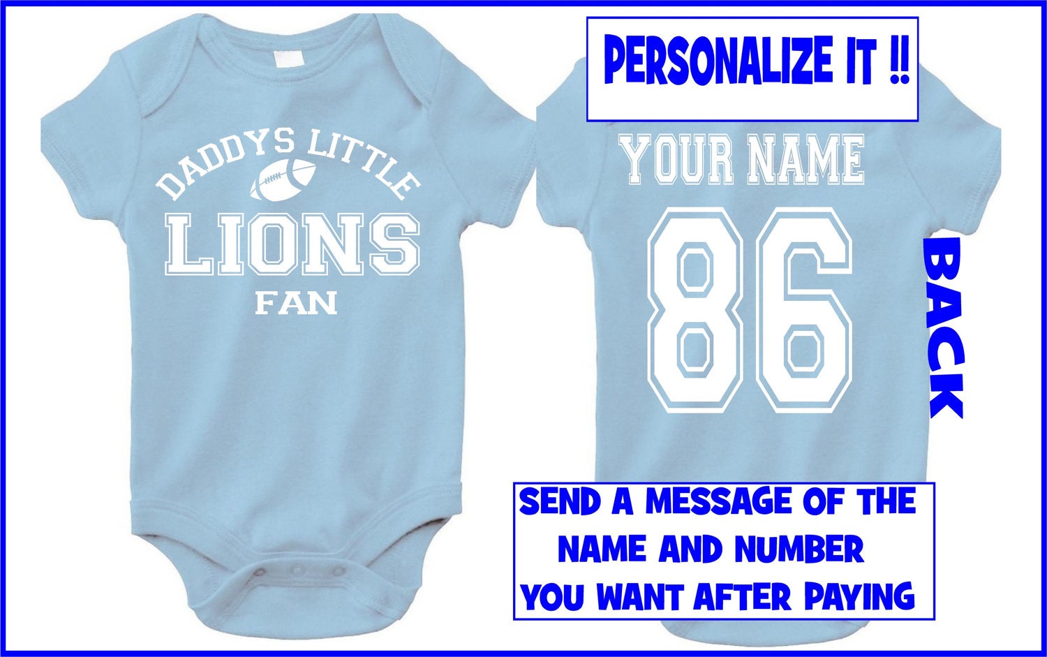 nvy DADDYS mommys lions fan baby infant toddler onesie t-shirt  personalized detroit custom jersey kids clothes t shirt gear