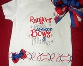 Custom Embroidered Texas Rangers Onesie and Bow Set