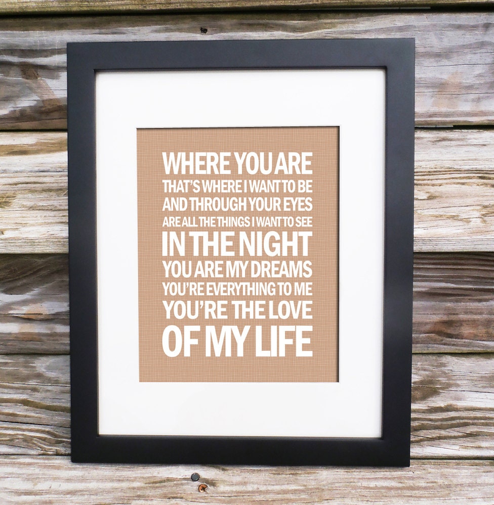 Love Of My Life - Dave Matthews Band Song Lyric Print  - typography subway style 11x14 - custom colors