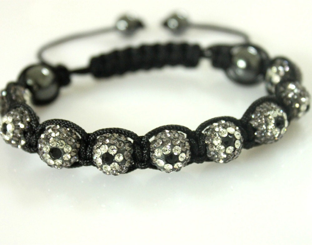 Free shipping Grey  10mm x 9pcs Evil Eye Dazzling CZ Crystal Disco Ball Shamballa  Bracelets