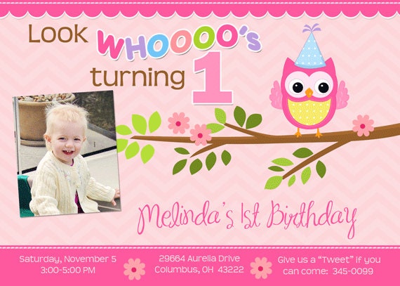 Pink Owl and Chevron Birthday Party Invitations Il_570xn