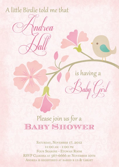Little Bird Pale Pink Baby Shower Invitation - Printable Il_570xn